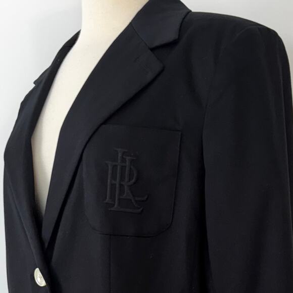 Lauren Ralph Lauren Two-Button Blazer Jacket Cotton Embroidered Logo Black 16 - Picture 5 of 11